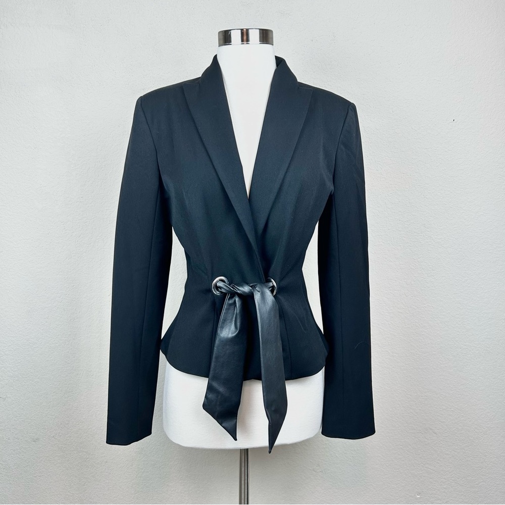 Cache Black Novelty Blazer with Leather Tie NWT